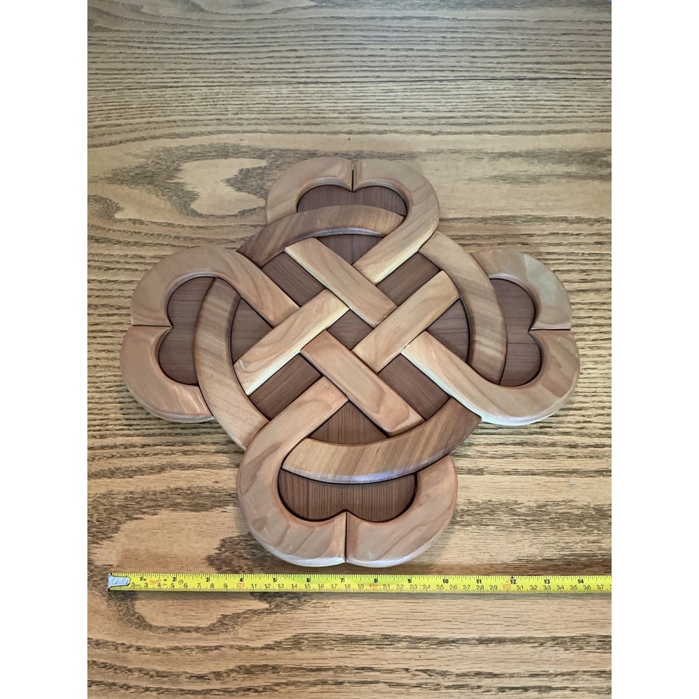 Intarsia Wood Art Celtic Knot Hearts Wall Plaque Western Red Cedar Handcrafted